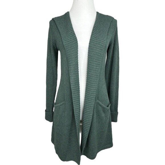 Tahari Women’s Green Luxury Open Cardigan Hooded Long Knit Sweater S/C34 - Picture 1 of 12